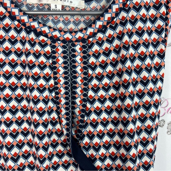 Max Studio dress tie up belted waist geomertric Black and Cream Mini Dress - Picture 6 of 11